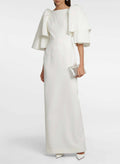 Sheath/Column 1/2 Sleeves Floor-Length Matte Satin Wedding Dresses With Cascading Ruffles