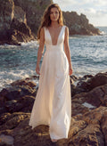 Ivory Jumpsuit Bridal Dresses 2023 Floor-Length V-Neck Sleeveless Wedding Jumpsuit