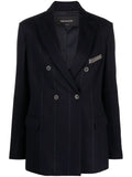 Fabiana Filippi Stripe-Detail Double-Breasted Blazer — Navy