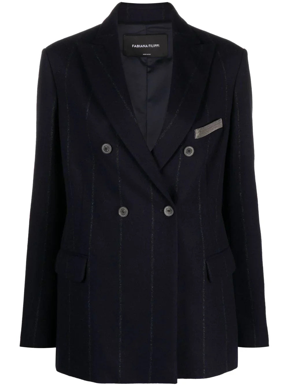 Fabiana Filippi Stripe-Detail Double-Breasted Blazer — Navy