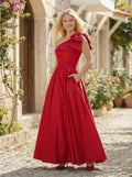 Ball-Gown One-Shoulder Sleeveless Satin Bridesmaid Dresses With Bow(s)
