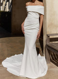 Trumpet/Mermaid Off-The-Shoulder Sleeveless Court Train Elastic Satin Wedding Dresses