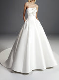 A-Line Square Neckline Sleeveless Chapel Train Twill Satin Wedding Dresses With Bow(s)/Flower(s)