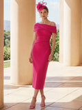 Sheath/Column Asymmetrical Sleeveless Tea-Length Elastic Satin Cocktail Dresses With Lace