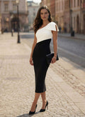Sheath/Column One-Shoulder Sleeveless Elastic Satin Cocktail Dresses With Bow(s)