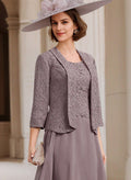 Open Front Chiffon/Lace Shawl With Lace