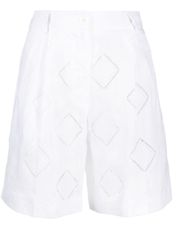 Kiton Perforated-Detailed Linen Shorts — White