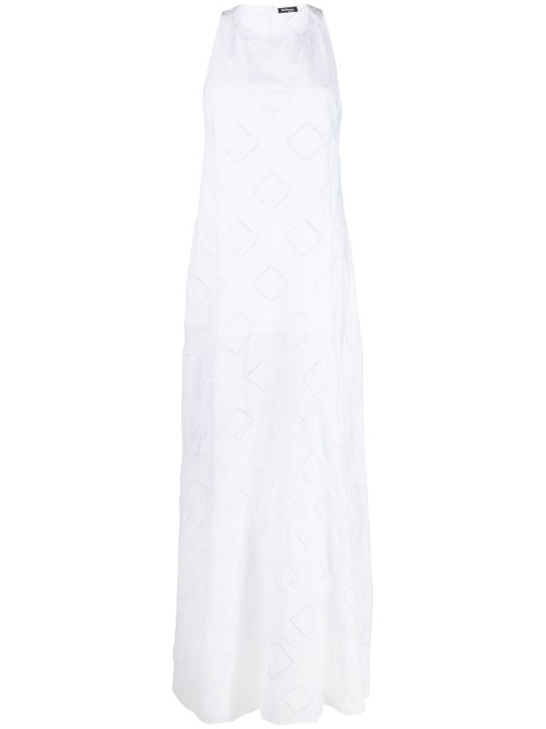 Kiton Perforated Linen Maxi Dress — Off-white