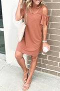 Cold Shoulder Short Sleeve Solid Dress
