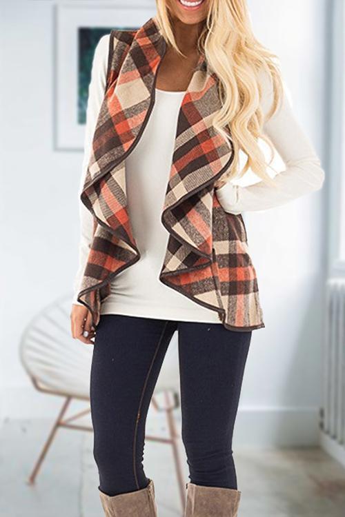 Pockets Plaid Jacket Vest