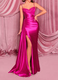 Sheath/Column Sweetheart Sleeveless Sweep Train Stretch Satin Knit Evening Dresses With Split Front And High Split