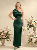 Sheath/Column One-Shoulder Sleeveless Satin Bridesmaid Dresses With Bow(s)