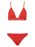 Balmain Logo-Embellished Bikini Set — Red