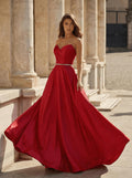 Elegant Sweetheart A-Line Sweep Train Satin Prom Dresses With Sequins