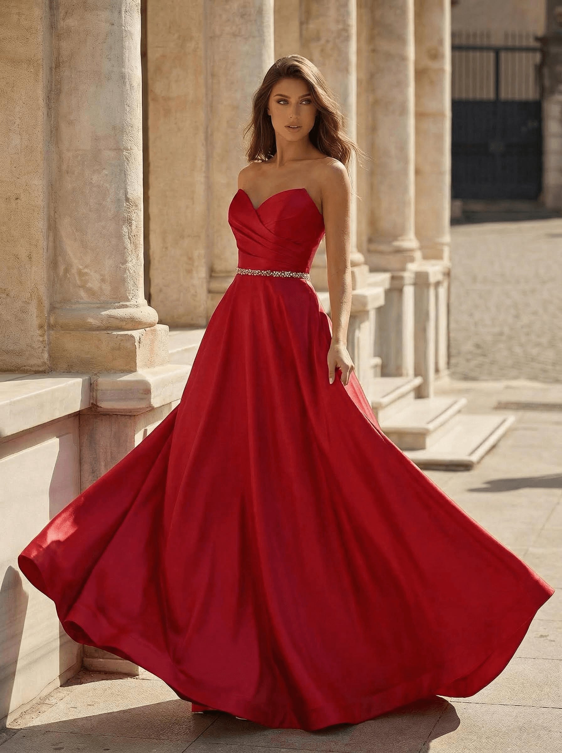 Elegant Sweetheart A-Line Sweep Train Satin Prom Dresses With Sequins