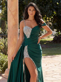 Sheath/Column Sweetheart Sweep Train Silk Like Satin Prom Dress With Split Front