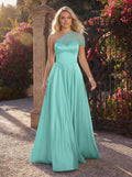 Whimsical A-Line One-Shoulder Satin Prom Dresses