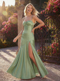 Square Neckline High Split Floor-Length Stretch Satin Knit Prom Dresses
