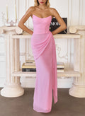Sheath/Column Strapless Sleeveless Floor-Length Chiffon Prom Dresses With Sweeping Side Drape