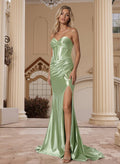 Classic Sweetheart Corset High Split Mermaid Stretch Satin Knit Prom Dresses