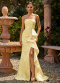 Trumpet/Mermaid Strapless Sleeveless Sweep Train Charmeuse Prom Dresses With High Split