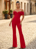 Elegant Jumpsuit/Pantsuit Off-The-Shoulder Floor-Length Elastic Satin Evening Dresses