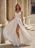 Classic Sweetheart Bow(s) A-Line High Split Sweep Train Matte Satin Prom Dresses
