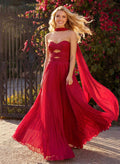 A-Line Strapless Sleeveless Floor-Length Chiffon Prom Dresses With Pleated
