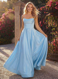 A-Line Strapless Sleeveless Sweep Train Satin/TulleProm Dresses