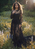 A-Line Illusion Neck Sweep Train Lace Prom Dress