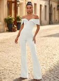 Jumpsuit/Pantsuit Off-The-Shoulder Floor-Length Elastic Satin Wedding Dresses