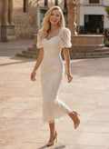 Sheath/Column Sweetheart Short Sleeves Ankle-Length Evening Dresses With Beading/Rhinestone