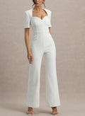 Jumpsuit/Pantsuit Sweetheart Short Sleeves Floor-Length Elastic Satin Wedding Dress