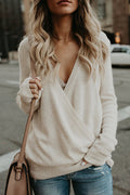 V Neck Long Sleeve Wrapped Sweater