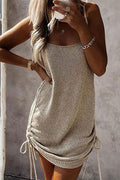 Side Drawstring Sleeveless Sweater Dress