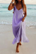 V Neck Ruffle Solid Cami Beach Dress