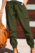 Solid Drawstring Waist Pockets Joggers