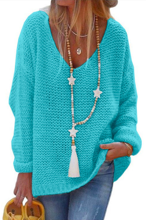 V Neck Long Sleeve Hollow Out Knit Sweater