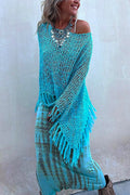 Stylish Hollow Out Tassel Poncho Sweater