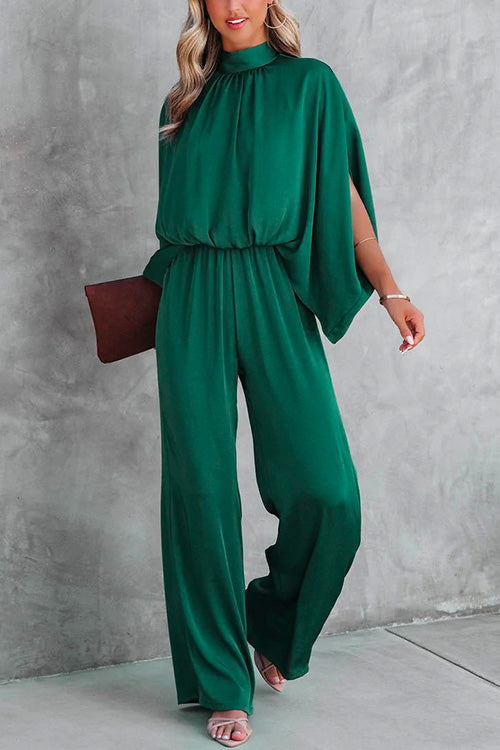 Stand Collar Slit Sleeve Waisted Wide Leg Jumpsuits( in 5 Colors)