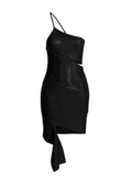 AndreĀdamo Sequin One-Shoulder Dress — Black