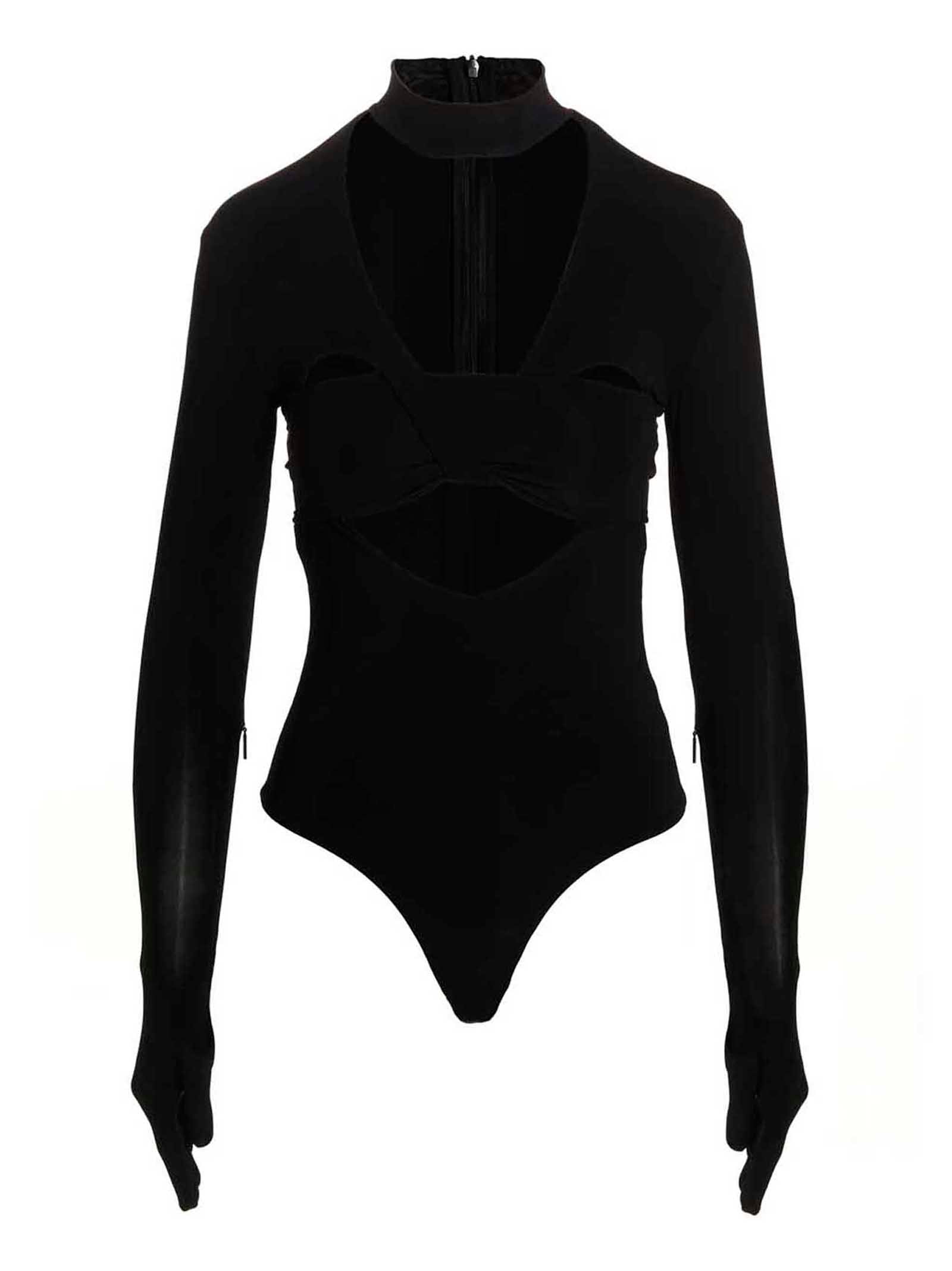 Ambush Heart-Cutout with Glove Sleeves Bodysuit — Black