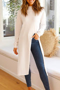 Solid Turtleneck Long Sleeve High Split Dresses