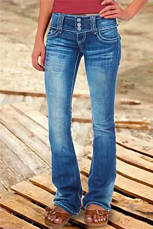 Button Down Bell Bottom Jeans with Pockets