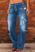 Casual One Button Ripped Jeans with Pockets