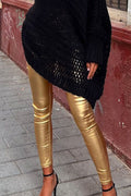 Solid Slim Fit Faux Leather Leggings Pants