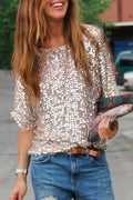 Crewneck Half Sleeve Sequin T Shirt