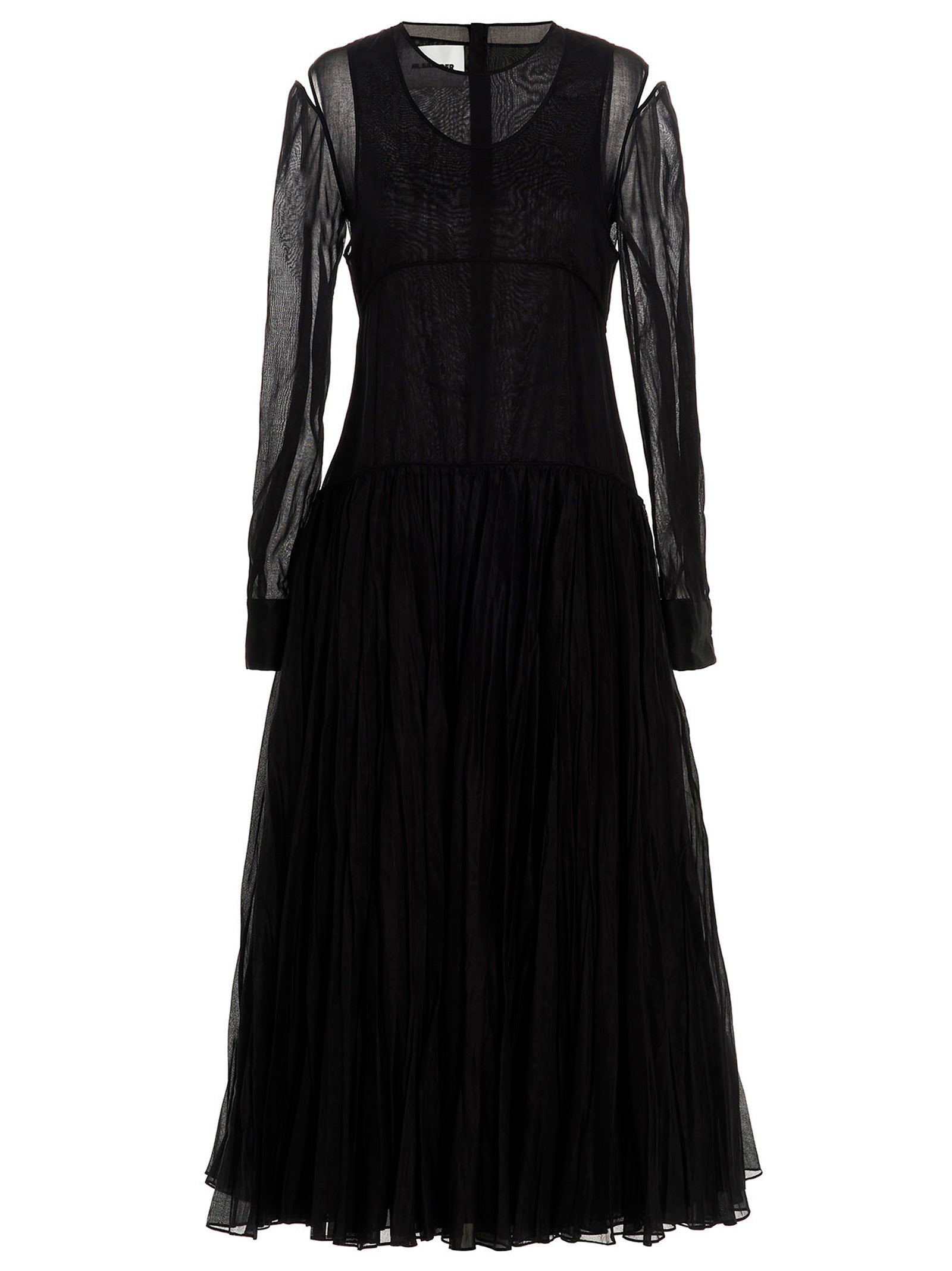 Jil Sander Pleated Chiffon Dress — Black