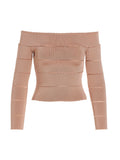 Alexandre Vauthier Off-Shoulder Ribbed Viscose Blouse — Beige