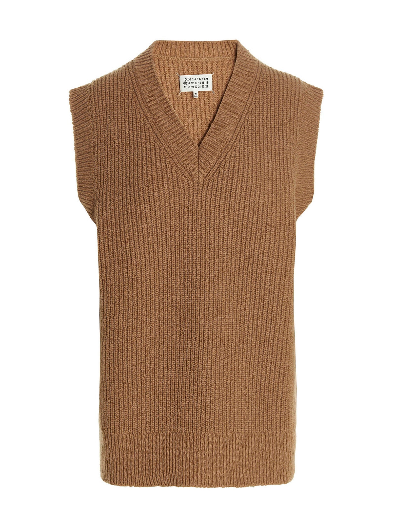 Maison Margiela Ribbed Wool Blend Vest — camel